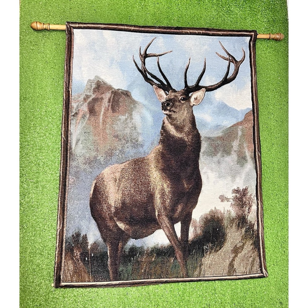 Vintage Nature Tapestry 26"x36" MWW Vibrant Mountain Elk‎ Sir Henry Landseers